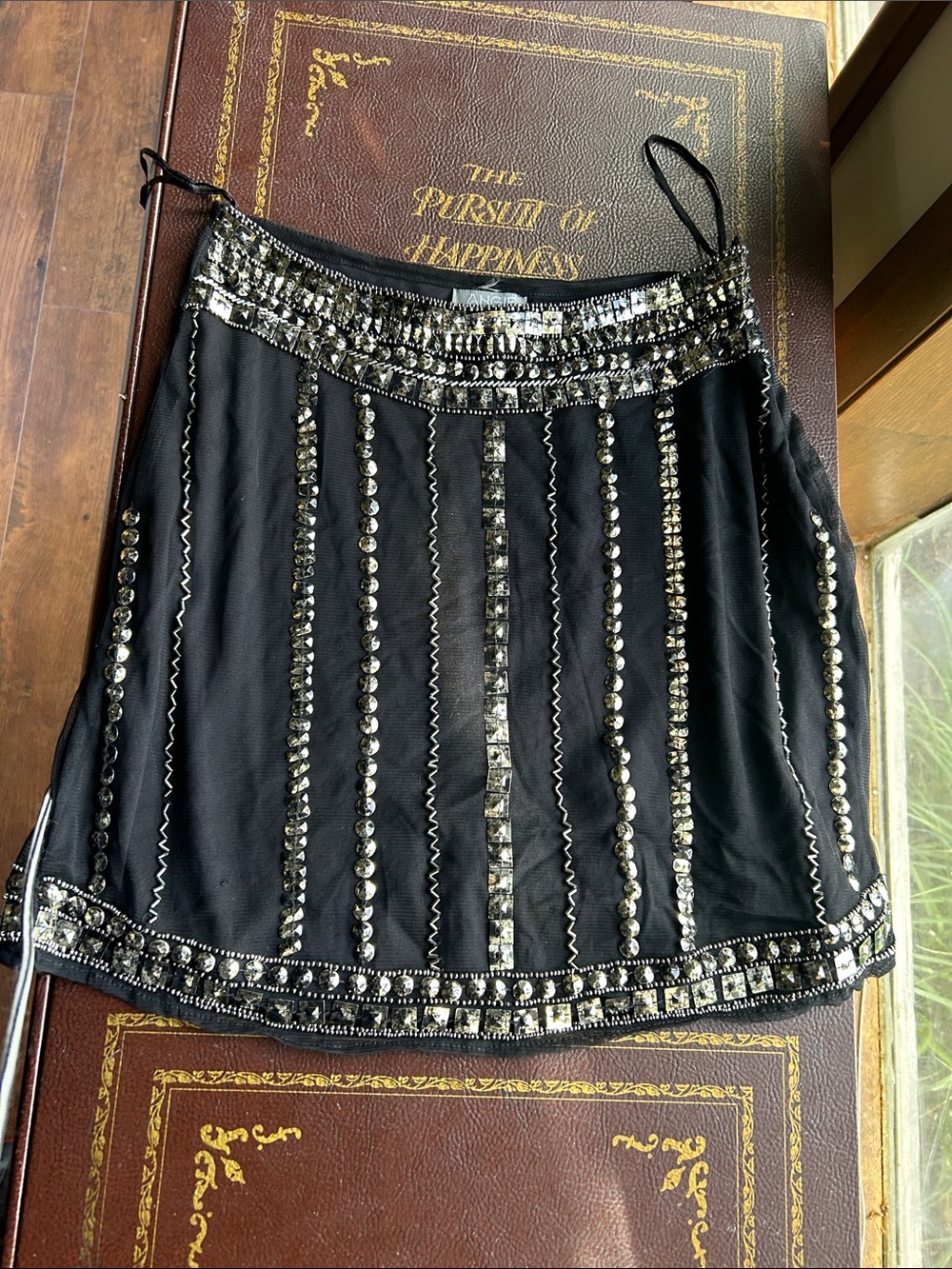 Angie: Embellished Black Mini Skirt with Silver Beading